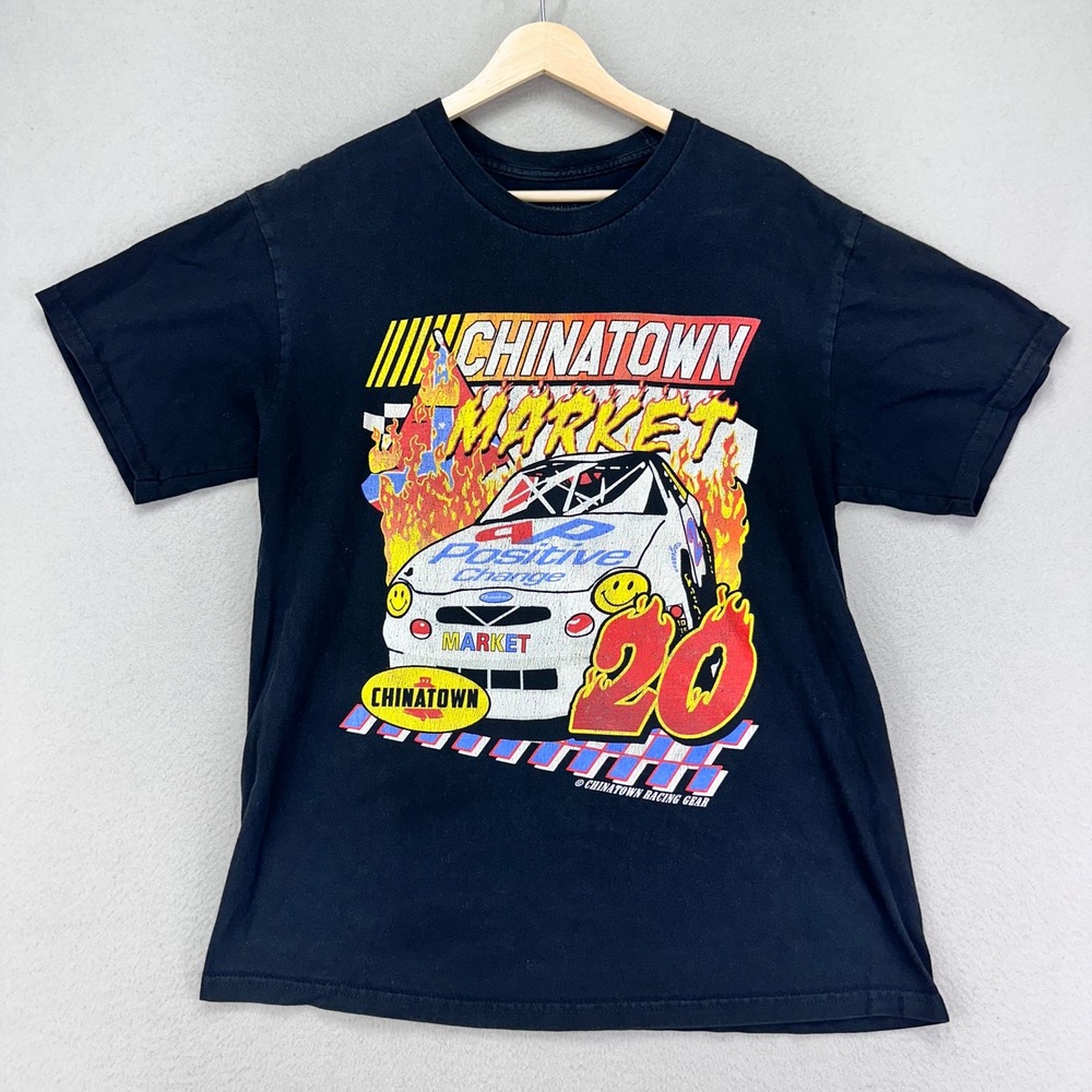 Chinatown Market T-Shirt Mens Large Black Racing Gear Graphic Tee Y2K Nascar